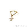 316L SURGICAL STEEL THREADLESS PUSH IN CROSS ROUND BEZEL CHAIN DANGLE DANGLE CZ TOP PART